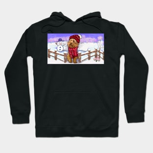 Cavoodle in festive red winter hat and scarf- cute cavalier king charles spaniel snug in a snowflake themed scarf Hoodie